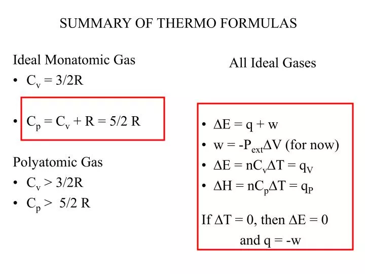 Ppt Ideal Monatomic Gas C V 3 2r C P C V R 5 2 R Polyatomic Gas C V 3 2r C P 5 2 R Powerpoint Presentation Id