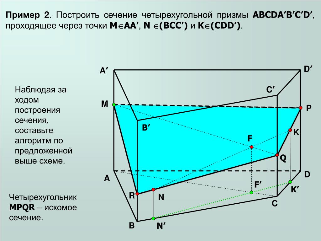 Построение сечений треугольной призмы