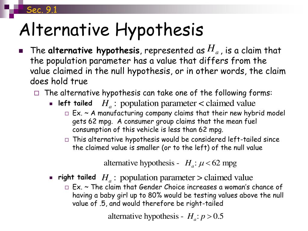 define alternative hypothesis with example