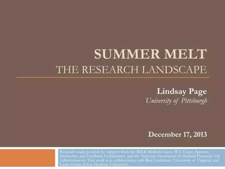 summer melt the research landscape n.