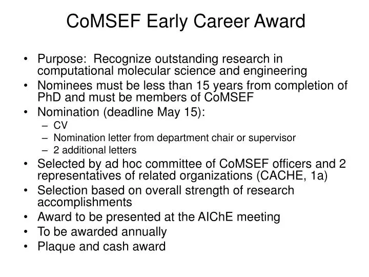 PPT CoMSEF Early Career Award PowerPoint Presentation, free download