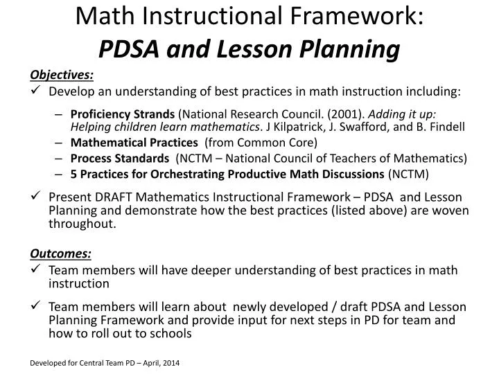 PPT Math Instructional Framework PDSA And Lesson Planning