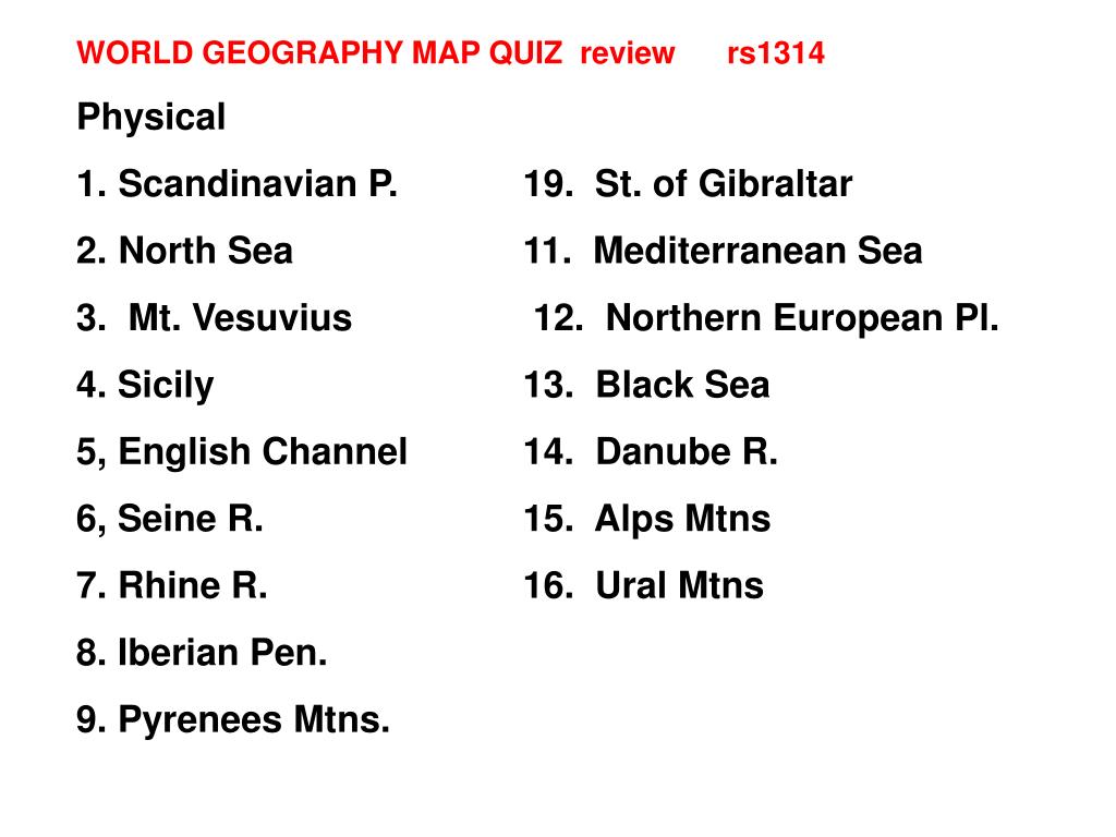 PPT - WORLD GEOGRAPHY MAP QUIZ Review Rs1314 Physical PowerPoint ...