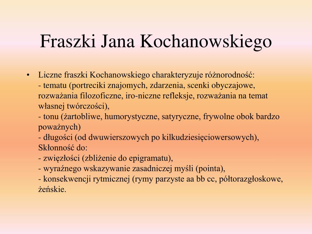 Cechy Gatunkowe Fraszki Jana Kochanowskiego Fraszka Do Gór I Lasów Tekst - Margaret Wiegel