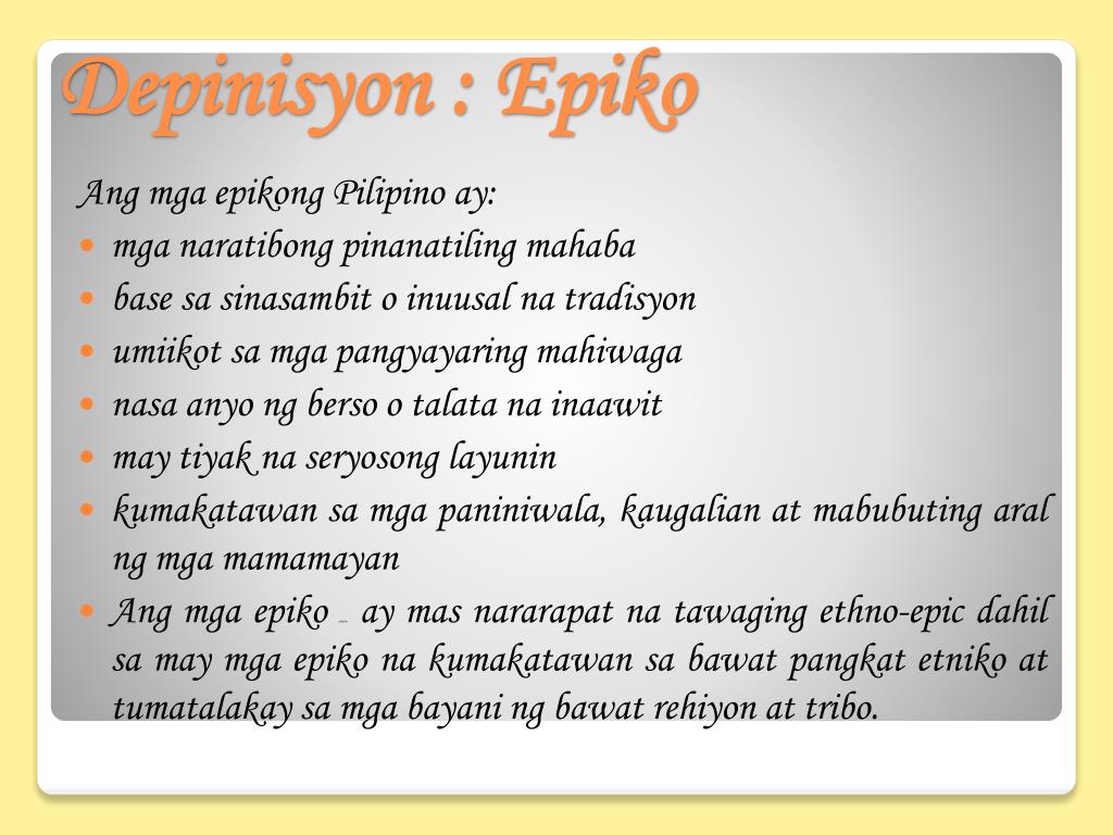 PPT - Depinisyon : Epiko PowerPoint Presentation, free download - ID