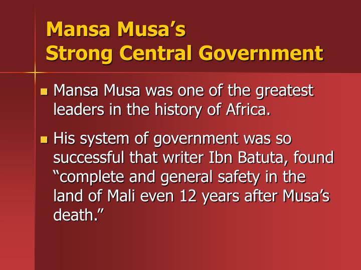 mansa musa essay Write an essay about how mansa musa changed people’s views of west africa include an introduction, a body of several paragraphs, and a concluding paragraph. mansa musa essay Write an essay about how mansa musa changed people’s views of west africa include an introduction, a body of several paragraphs, and a concluding paragraph.