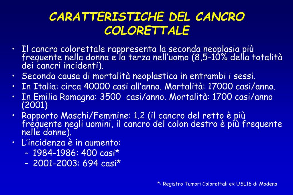 PPT - Il cancro colorettale: epidemiologia generale e patogenesi molecolare  PowerPoint Presentation - ID:4383681