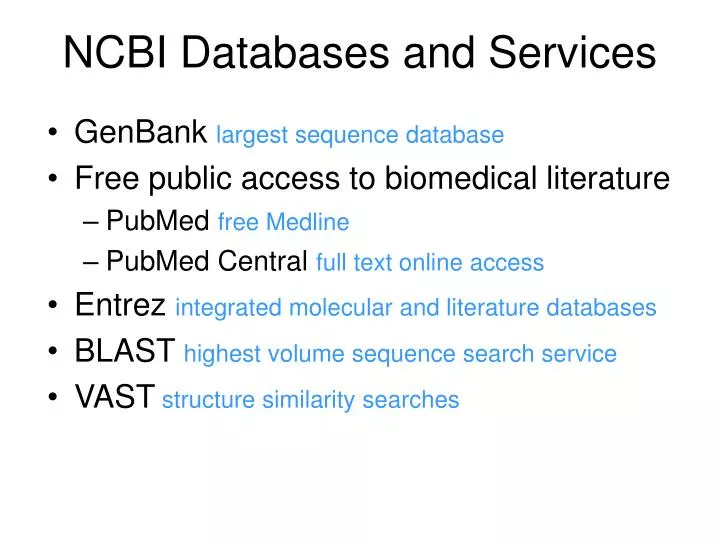 Ppt Ncbi Databases And Services Powerpoint Presentation Free