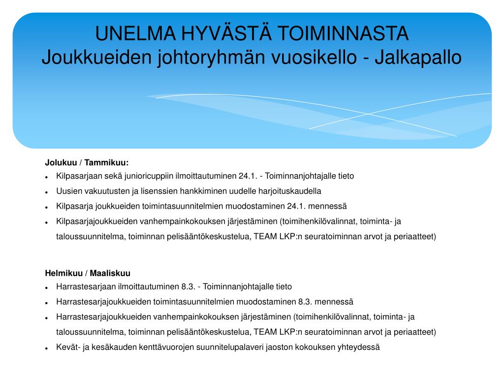 PPT - Jalkapallon Joukkueenjohtaja / Johtoryhmä koulutus - TEAM LKP  PowerPoint Presentation - ID:4384058