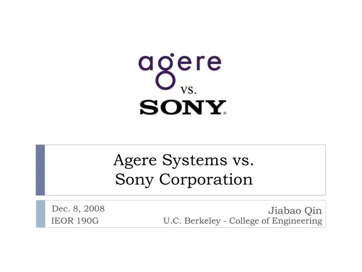 PPT - Agere Systems vs. Sony Corporation PowerPoint Presentation, free