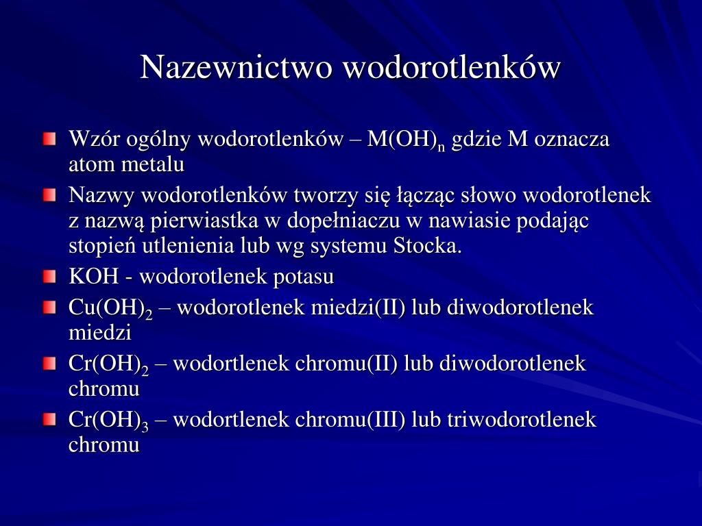 Nazewnictwo Wodorotlenków PPT - Nomenklatura wybranych związków nieorganicznych PowerPoint