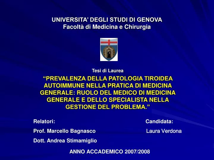 Ppt Universita Degli Studi Di Genova Facolta Di Medicina E
