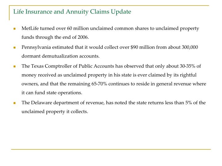ppt life insurance and annuity claims update powerpoint texas unclaimed property general claim form