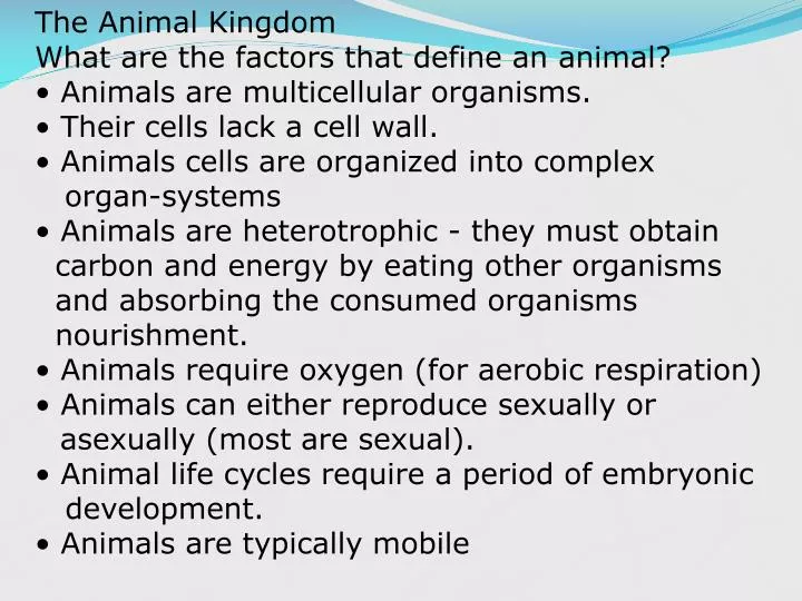 PPT - The Animal Kingdom What are the factors that define an animal? PowerPoint  Presentation - ID:4399620