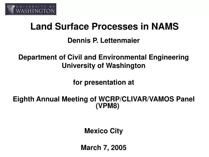 land surface processes in nams n.