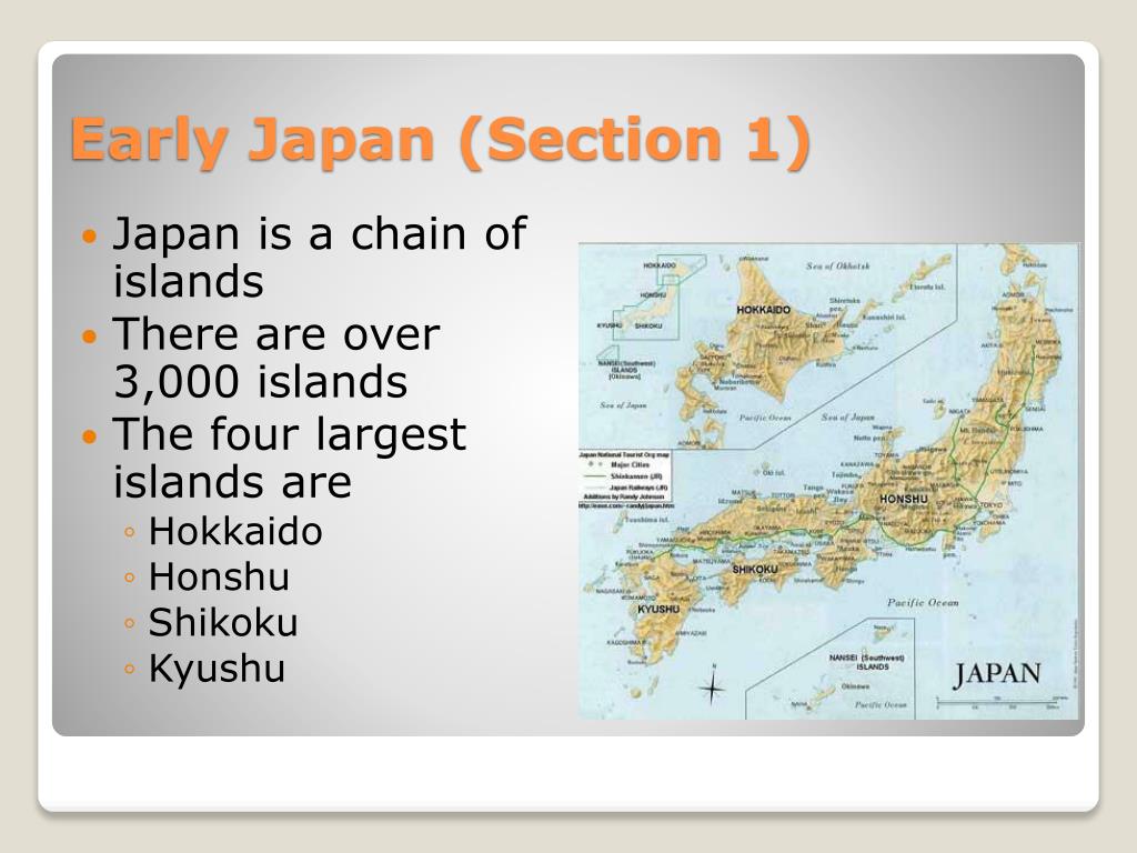 Section 1 Vocabulary Japan Japan – a chain of islands that stretches north  to south in the N. Pacific Ocean – has 3,000+ islands 4 largest Japanese. -  ppt download