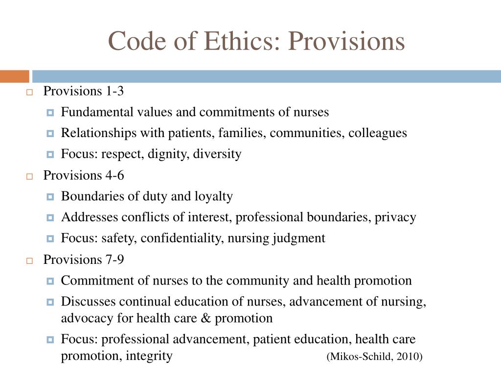 code of ethics provisions.