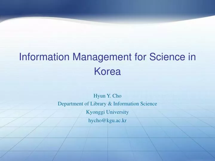 information management for science in korea n.