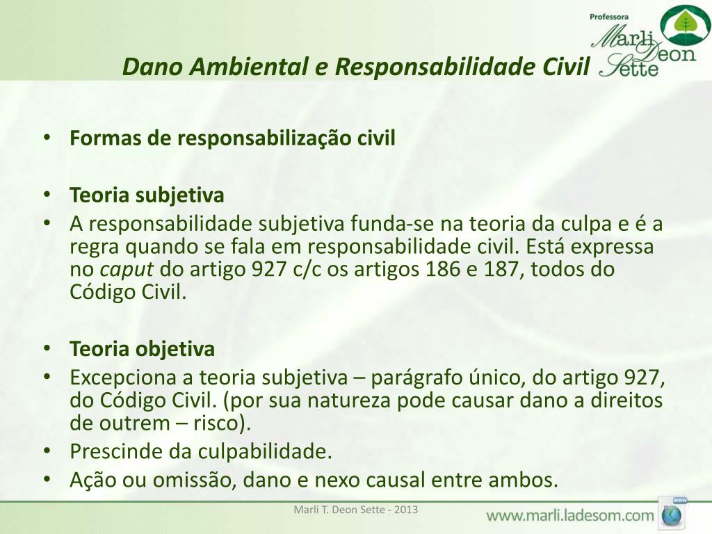 PPT - TUTELA CIVIL AMBIENTAL (Dano Ambiental e Responsabilidade Civil)  PowerPoint Presentation - ID:4426172