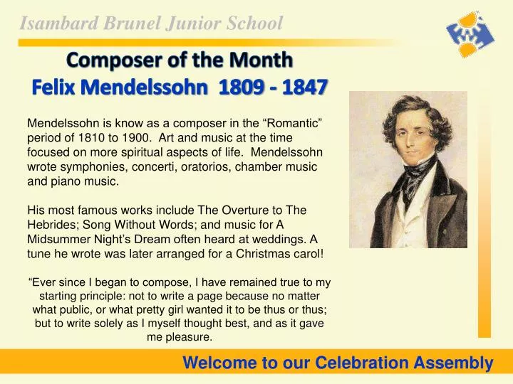 ppt welcome to our celebration assembly powerpoint presentation mendelssohn most famous works