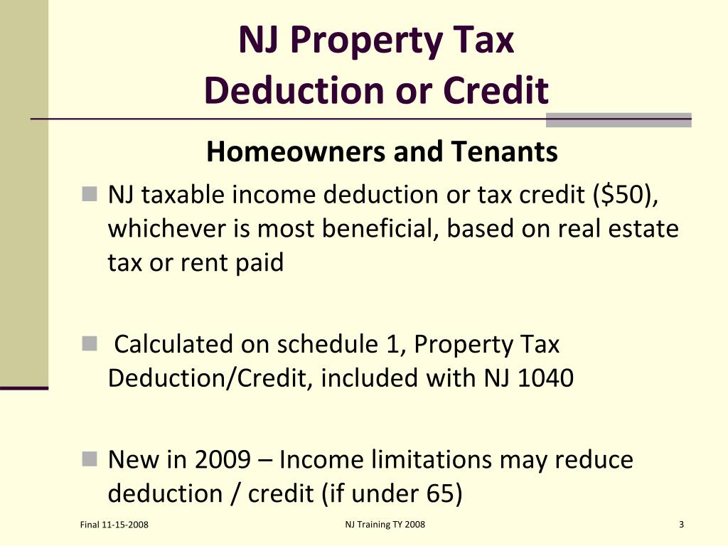 Property Tax Deduction In Nj
