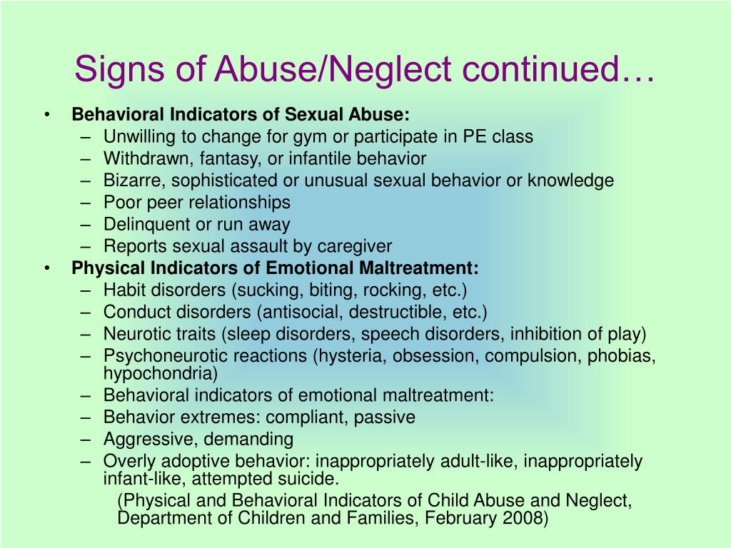 Checklist Of Possible Indicators Of Abuse