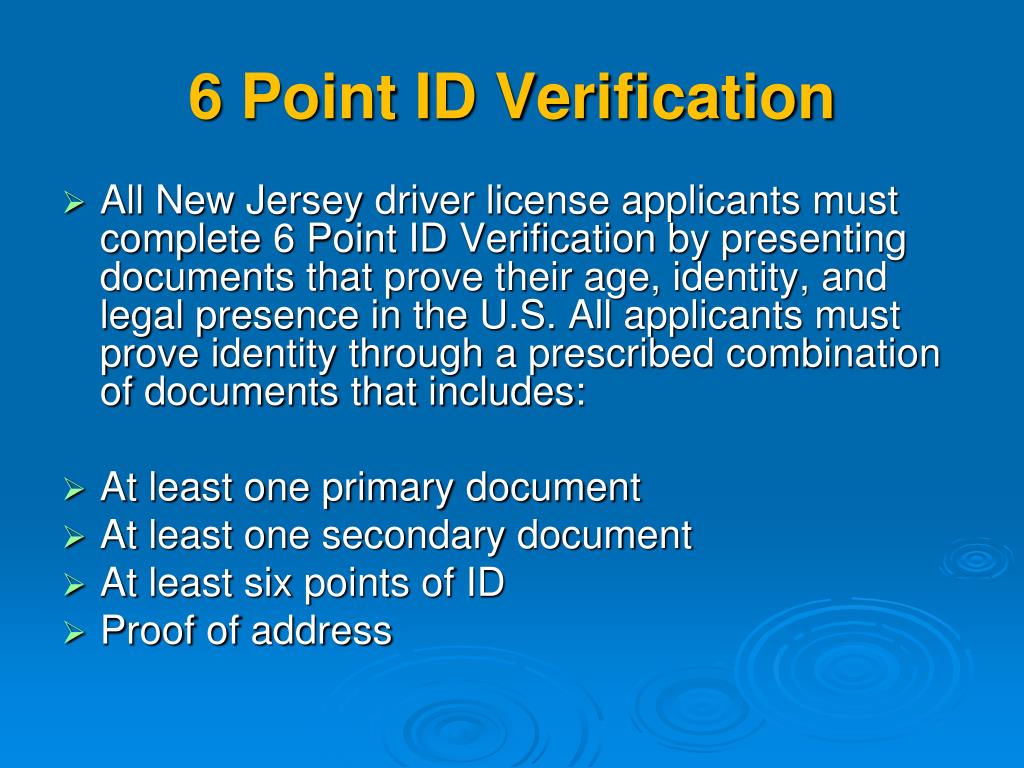 New Jersey 6 Points Id Verification
