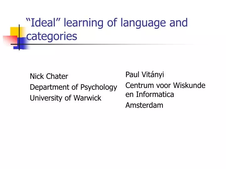 ideal learning of language and categories n.