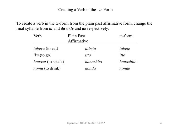 ppt the te form creating a verb in the te form creating an iku te form