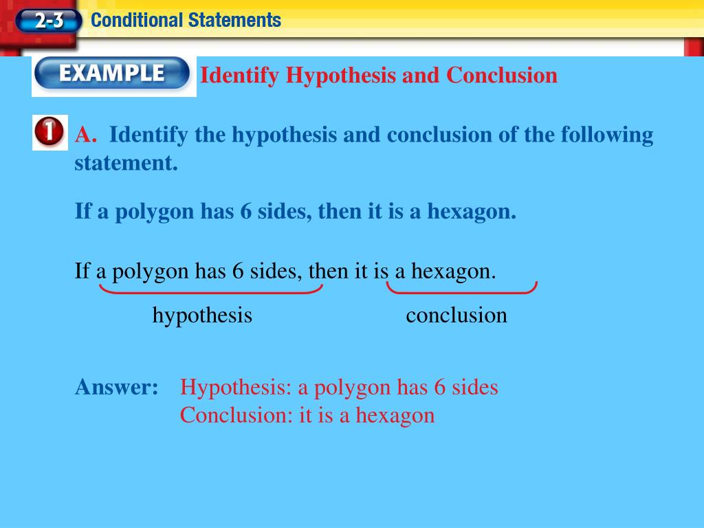 conditional statement hypothesis and conclusion example