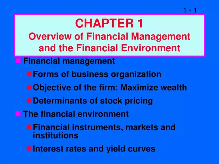 chapter 1 overview of financial management and the financial environment n.