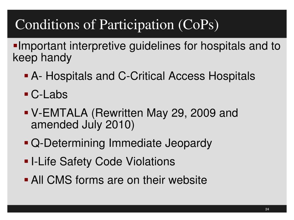 PPT CMS HOSPITAL CONDITIONS OF PARTICIPATION (COPS) 2011 What PPS