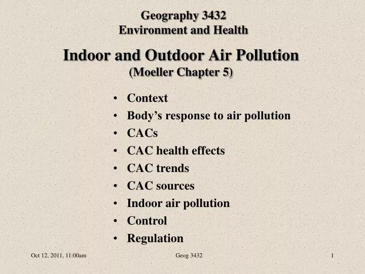 Ppt Indoor And Outdoor Air Pollution Moeller Chapter 5 Powerpoint Presentation Id 4459505