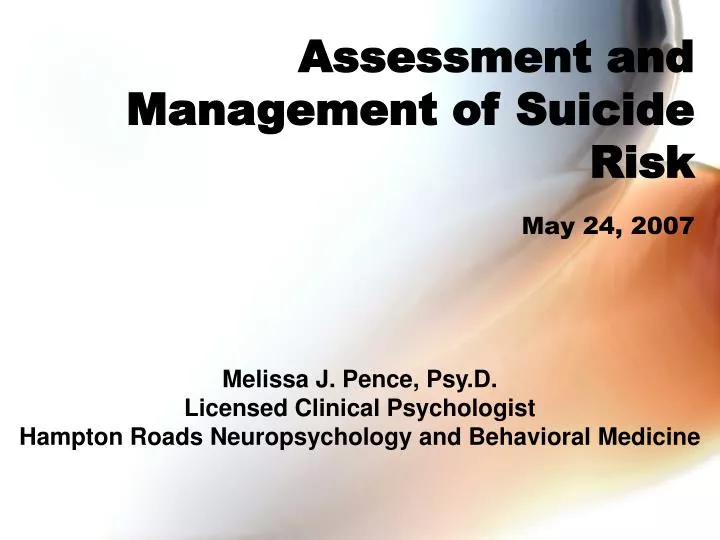 assessment and management of suicide risk may 24 2007 n.