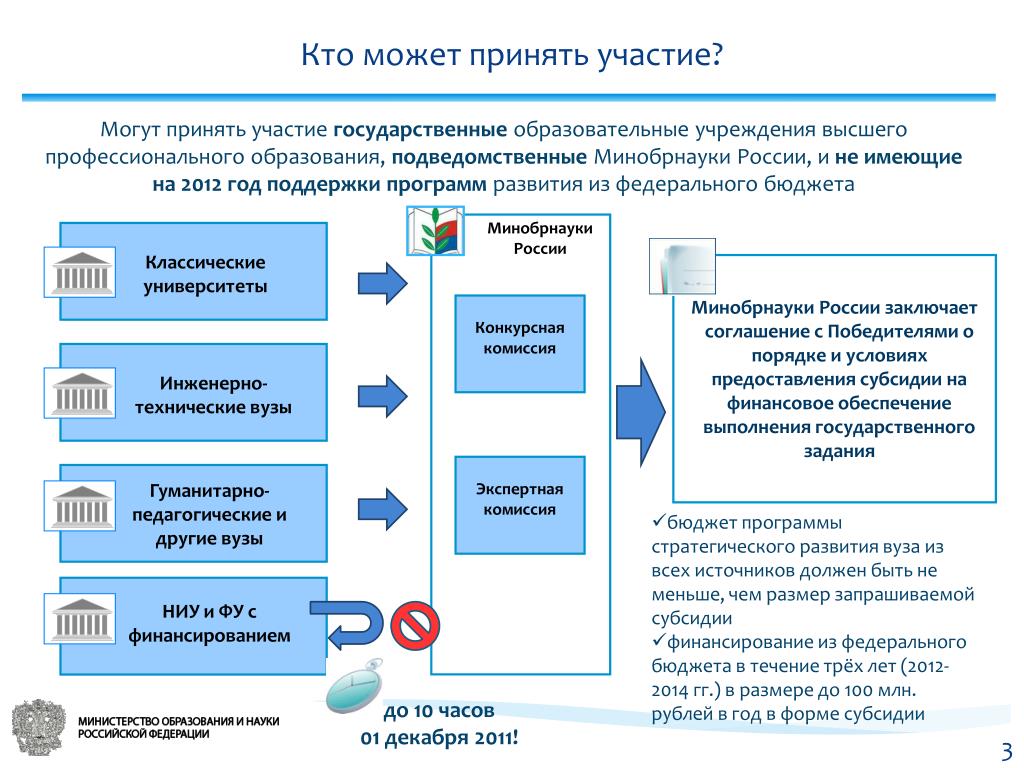 Принято участие. Программа развития университета. Программа стратегического развития. Финансовое обеспечение Министерства образования. Участие в государственных программах.