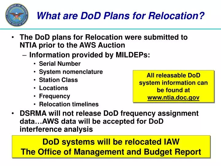 what are dod plans for relocation n.