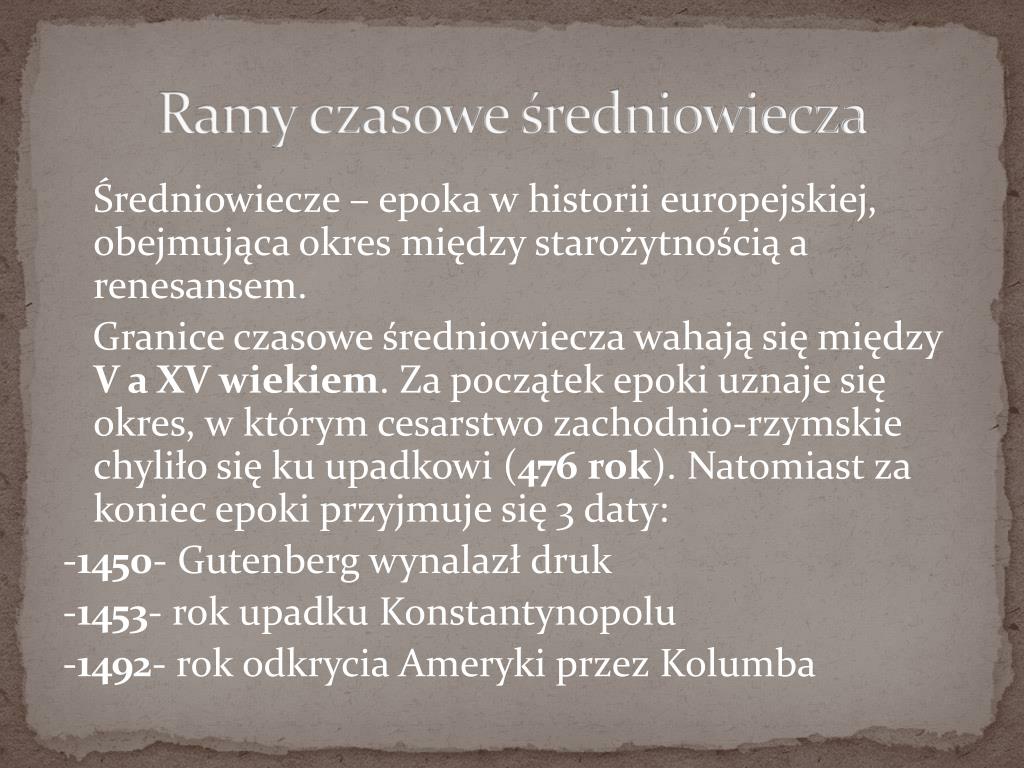 Ramy Czasowe Oswiecenia W Polsce PPT - ŚREDNIOWIECZE PowerPoint Presentation, free download - ID:4473579