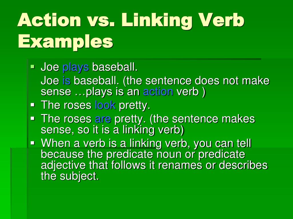 Action Versus Linking Verbs Worksheet