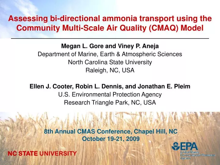 assessing bi directional ammonia transport using the community multi scale air quality cmaq model n.