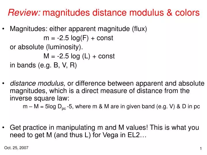 PPT - Review: magnitudes distance modulus & colors PowerPoint Presentation  - ID:4492889