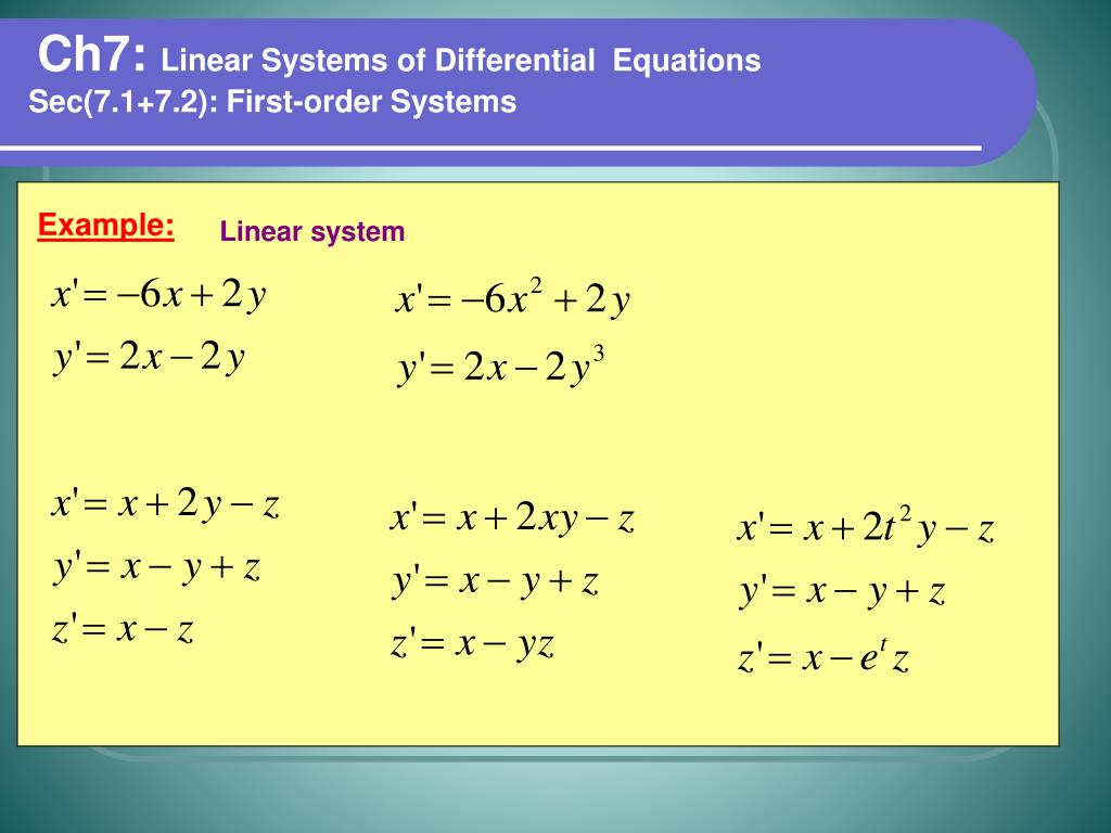 PPT - Ch7: Linear Systems Of Differential Equations PowerPoint ...