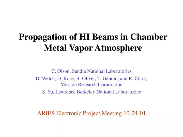 propagation of hi beams in chamber metal vapor atmosphere n.