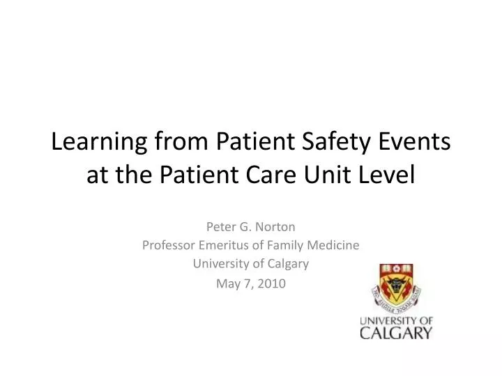 learning from patient safety events at the patient care unit level n.