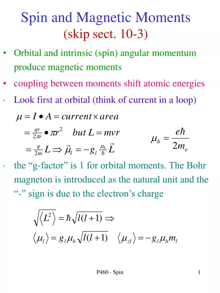 PPT - Spin and Magnetic Moments (skip sect. 10-3) PowerPoint Presentation -  ID:4505295