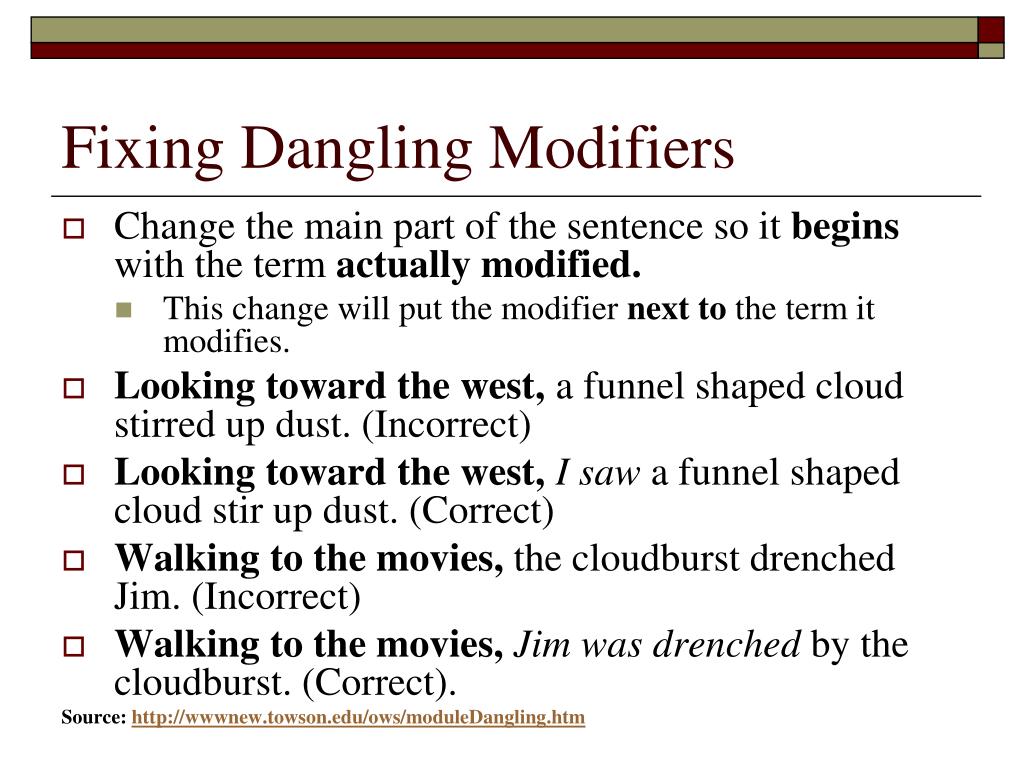 Modifiers. Dangling modifier. Dangling modifiers в английском. Dangling participle. Modifiers example.