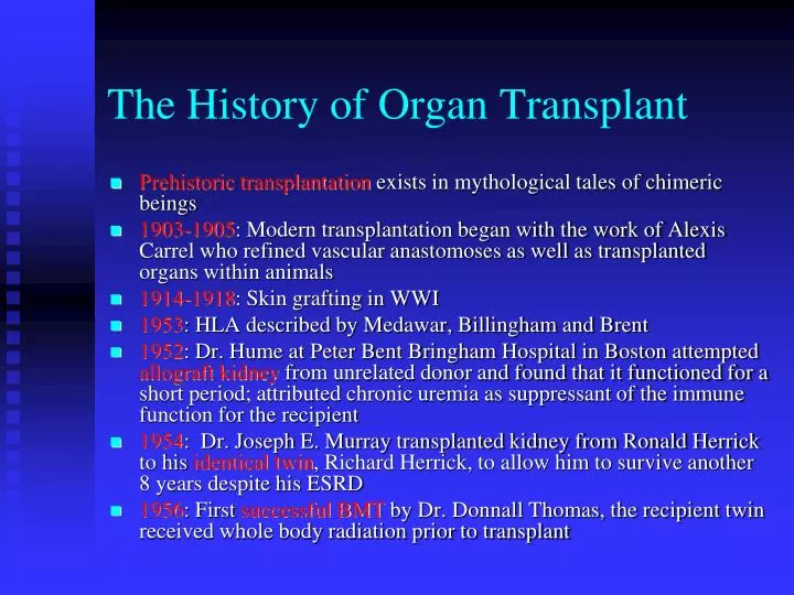 the history of organ transplant n.