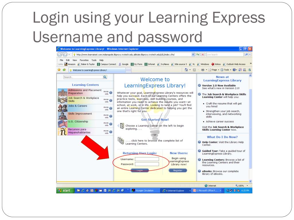 Learning Express Log PPT - Accessing Learning Express for Nursing Entrance Test Preparation ...