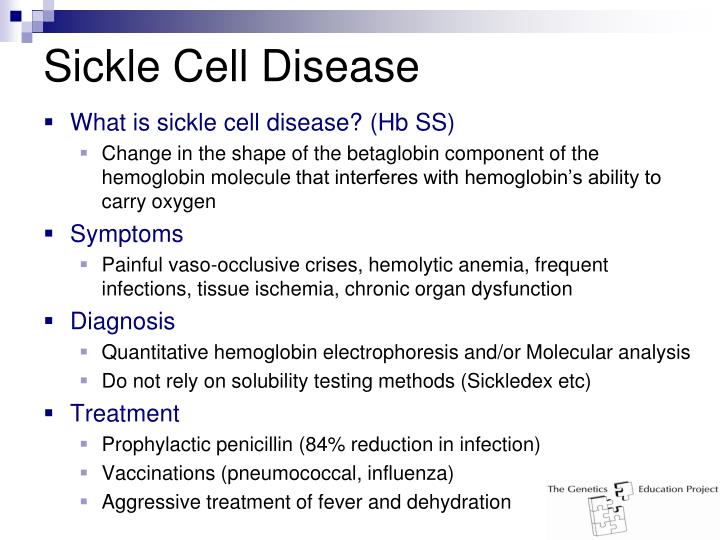 the causes symptoms and treatment of sickle cell anemia Learn about what sickle cell anemia is, symptoms, causes and treatment options understand how sickle cell anemia compares to other types of anemia. the causes symptoms and treatment of sickle cell anemia Learn about what sickle cell anemia is, symptoms, causes and treatment options understand how sickle cell anemia compares to other types of anemia.