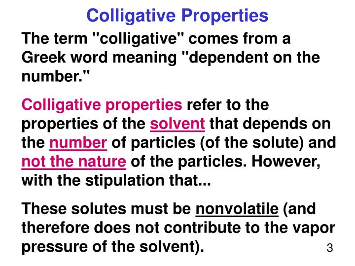 colligative properties Colligative properties, vapor pressure, boiling point elevation, freezing point depression, high school chemistry. colligative properties Colligative properties, vapor pressure, boiling point elevation, freezing point depression, high school chemistry.