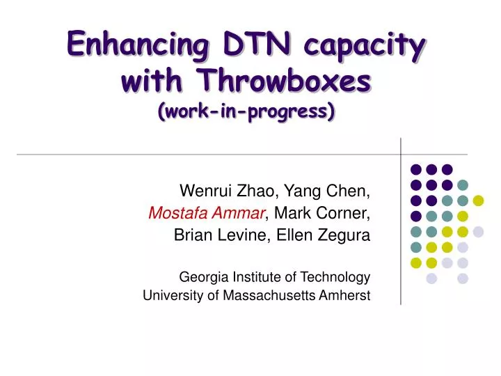 enhancing dtn capacity with throwboxes work in progress n.